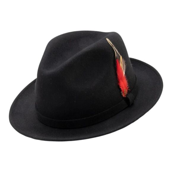 MEN'S MONTIQUE BLACK 100% WOOL FELT 2 1/4" BRIM FEDORA HAT. H62 - Picture 1 of 5